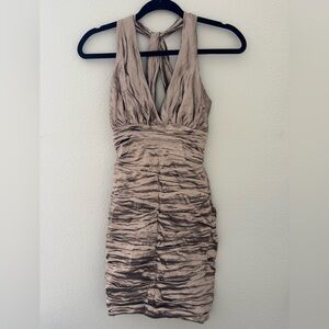 Nicole Miller Bronze Halter Neck Ruched Dress